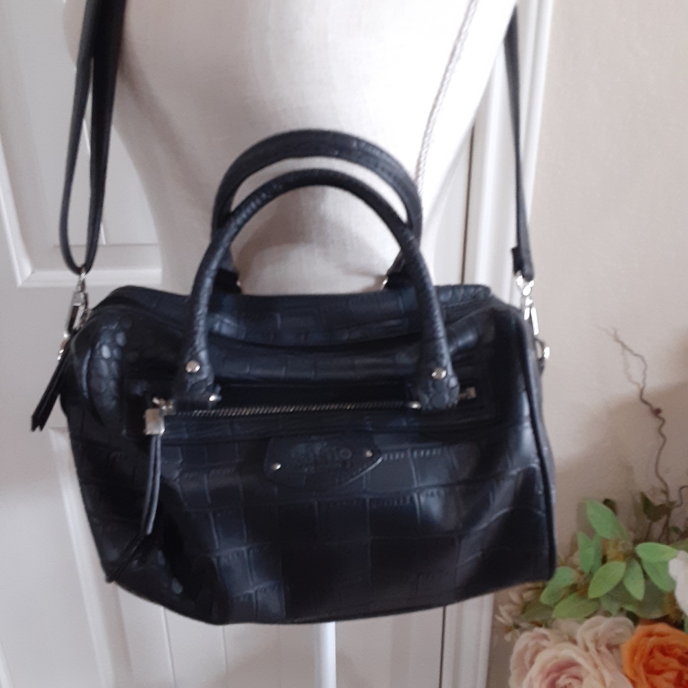 Tutilo NY Faux Leather Croc Top Handle Crossbody Bag